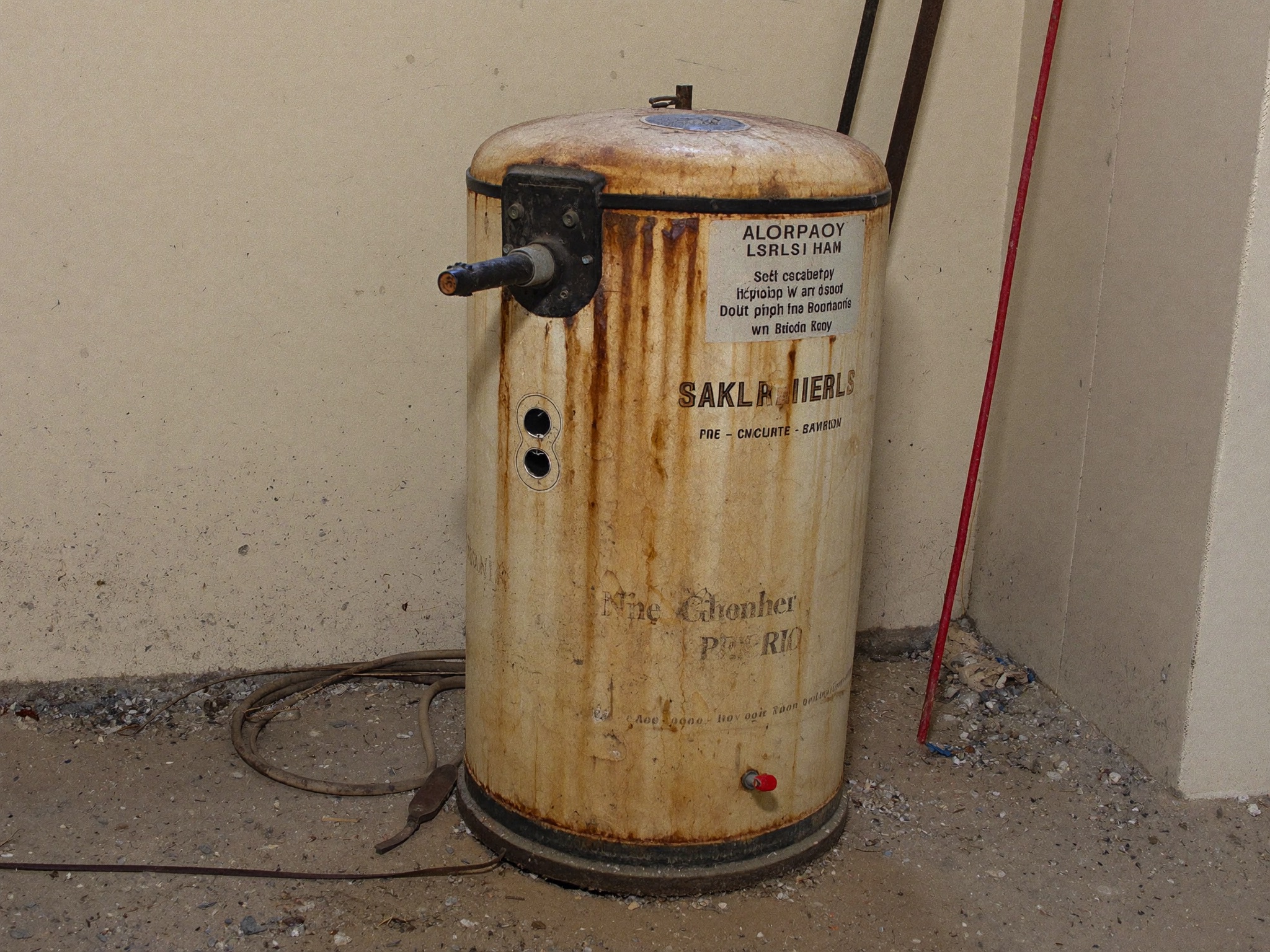 An old rusty tank water heater before replacement